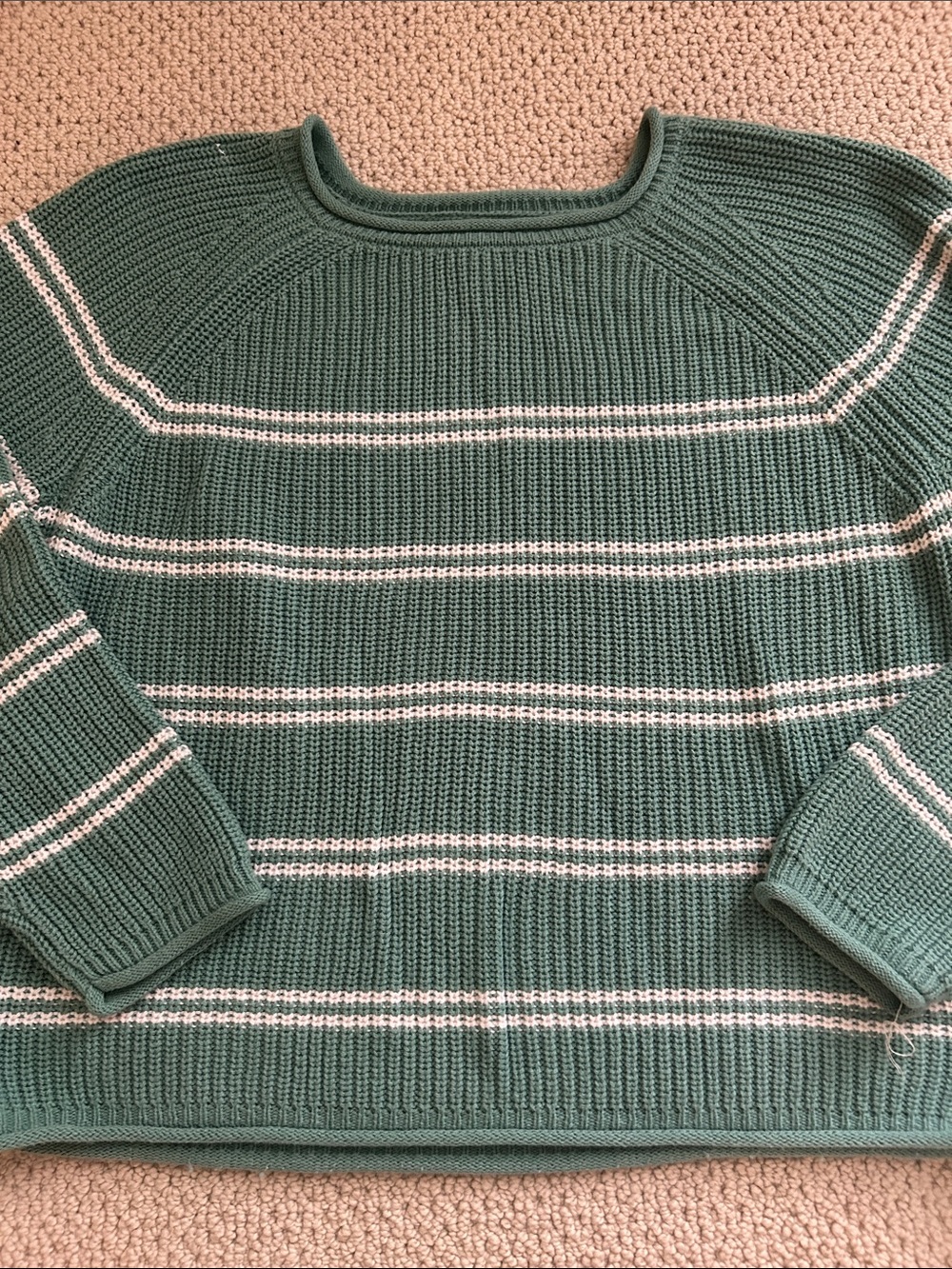 a new day Green and White Striped Crewneck Sweater